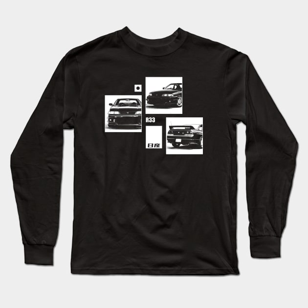 NISSAN SKYLINE GT-R R33 Black 'N White Archive (Black Version) Long Sleeve T-Shirt by Cero